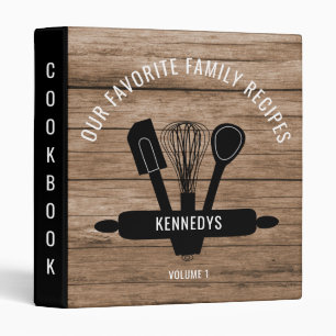 Rustic Wood Custom Family Recipe Cookbook   3 Ring Binder