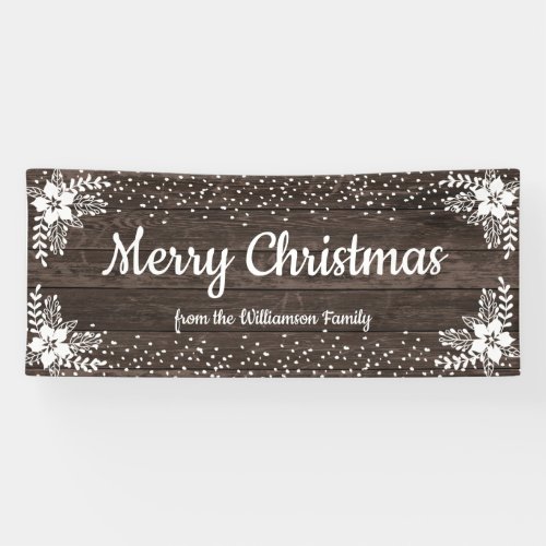 Rustic Wood Custom Floral Snow Christmas Party Banner
