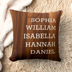 Rustic Wood Custom Kids Names Personalized Family Throw Pillow
