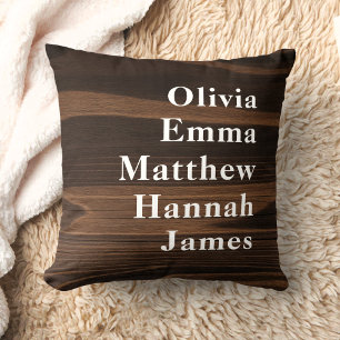 Rustic Wood Custom Kids Names Personalized Family Throw Pillow