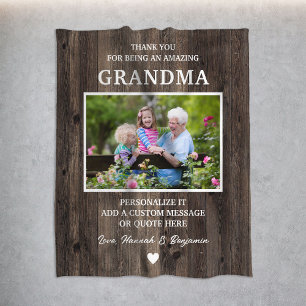 Rustic Wood Custom Message & Photo Grandma Fleece Blanket