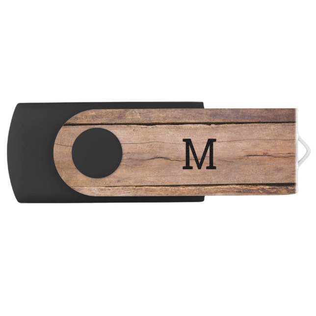 Rustic Wood Custom Monogram Flash Drive (Front)