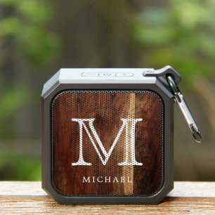 Rustic Wood Custom Monogram Personalized Name Bluetooth Speaker