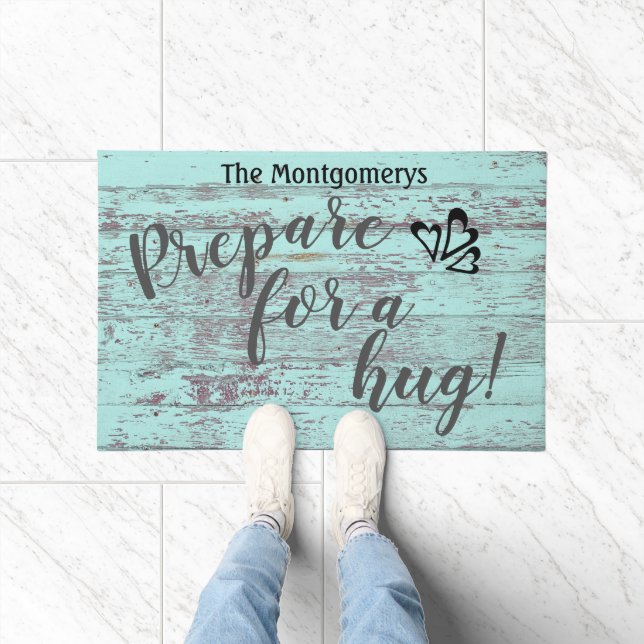 Rustic Wood Custom Name Fun Prepare For A Hug Doormat (Indoor)