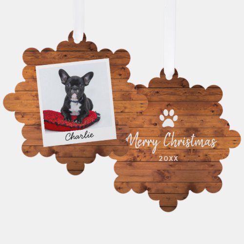 Rustic Wood Custom Pet Cat Dog Photo Ornament Card