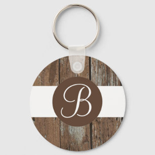 Rustic wood customizable monogram keychain