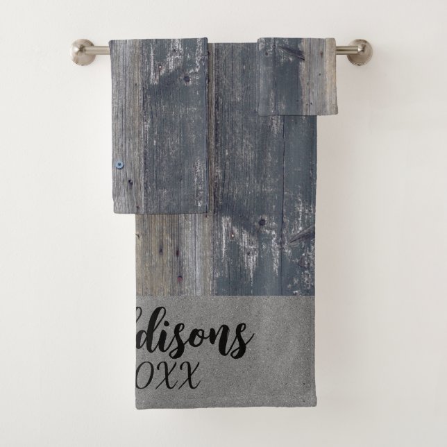 Rustic Wood Customized Family Name Bath Towel Set (Insitu)