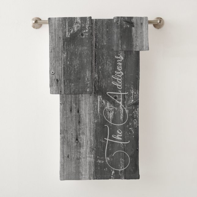Rustic Wood Customized Family Name Bath Towel Set (Insitu)