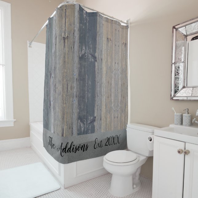 Rustic Wood Customized Family Name  Shower Curtain (In Situ)