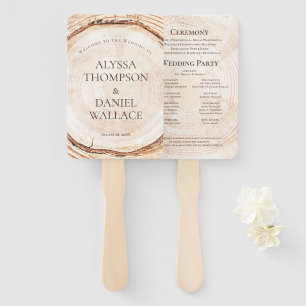 Rustic Wood Cut Slice Wedding Tree Ring Program Hand Fan