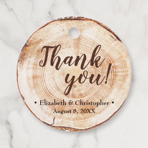 Rustic Wood Cut Wedding Thank You Custom Favor Tags