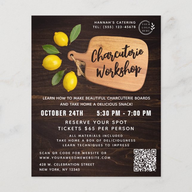 Rustic Wood Cutting Board Citrus Cooking Script Flyer (Front)