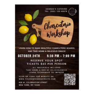 Rustic Wood Cutting Board Citrus Cooking Script Poster