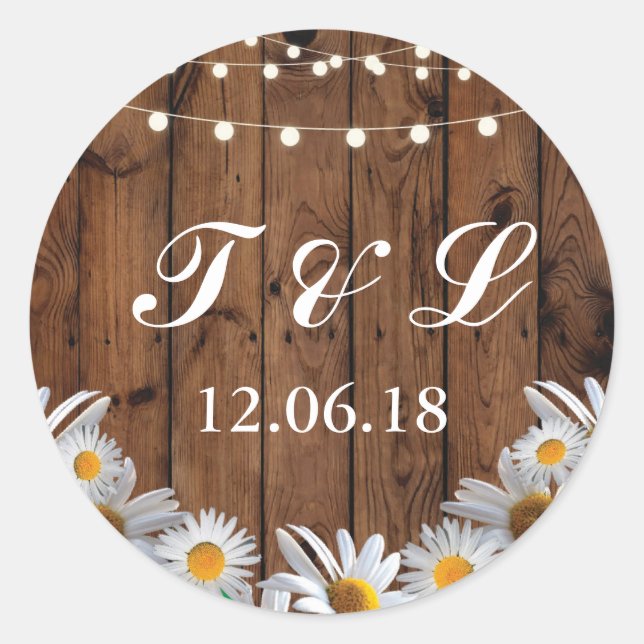 Rustic Wood Daisy Light Flower Stickers Labels (Front)