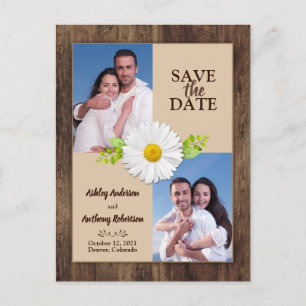 Rustic Wood Daisy Photo Save the Date Postcard
