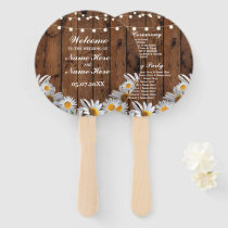Rustic Wood Daisy Wedding Programme Hand Fan