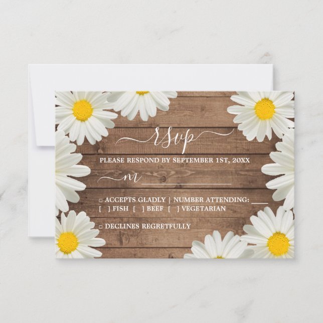 Rustic Wood Daisy Wedding RSVP (Front)