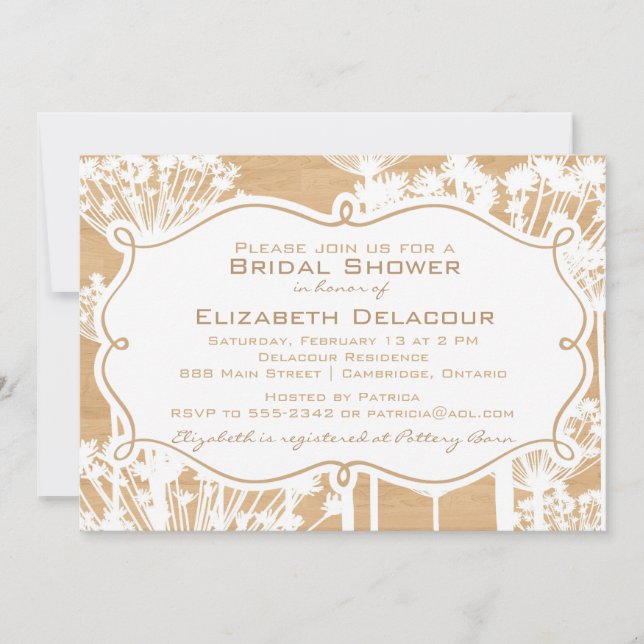 Rustic Wood Dandelions Bridal Shower Invitation (Front)