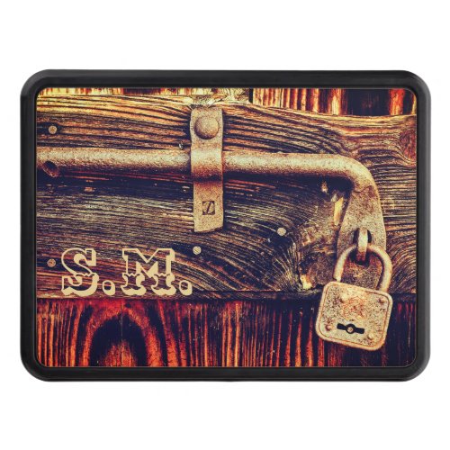 Rustic wood dark brown antique brass lock hitch cover