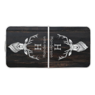 Rustic Wood Dark Brown Buck Reindeer Beer Pong Table