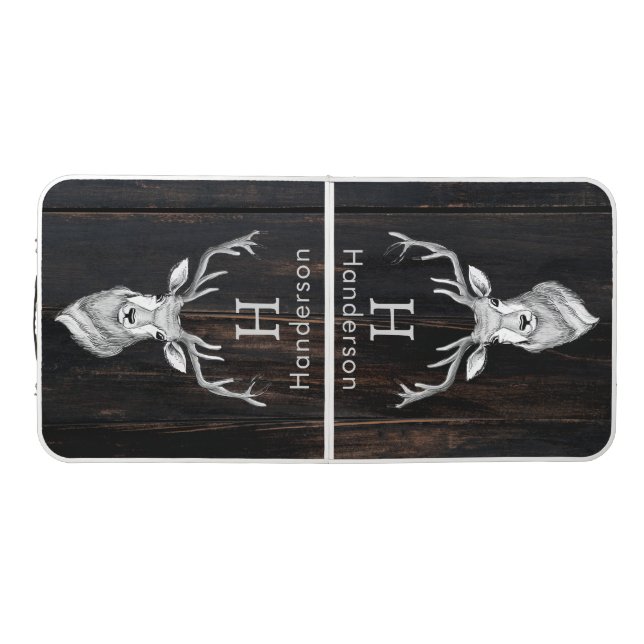 Rustic Wood Dark Brown Buck Reindeer Beer Pong Table (Top)