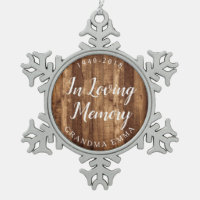 Rustic Wood Dated Personalized Memorial Snowflake Pewter Christmas Ornament