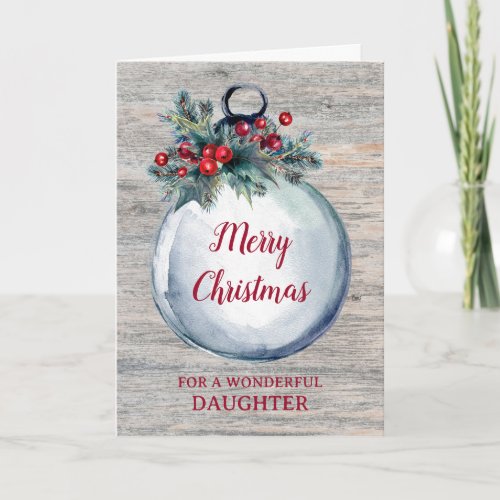 Rustic Wood Daughter Merry Christmas Card