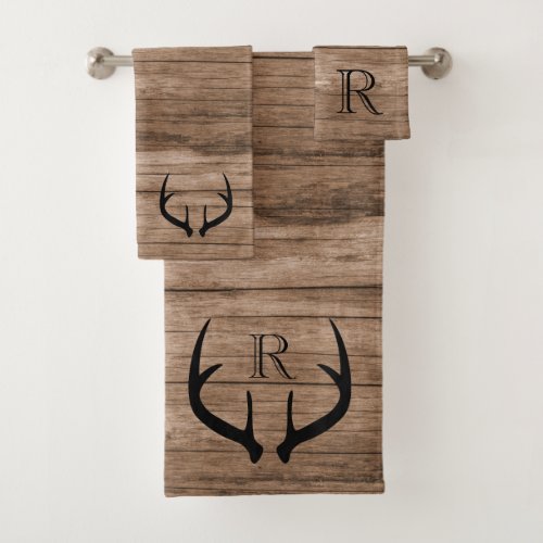 Rustic Wood Dear Antlers Custom Monogram Bath Towe Bath Towel Set