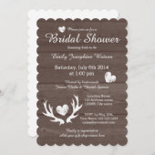 Rustic wood deer antler bridal shower invitations (Front/Back)