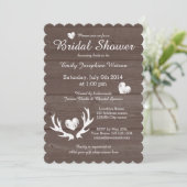 Rustic wood deer antler bridal shower invitations (Standing Front)