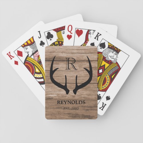Rustic Wood Deer Antler Family Custom Name Poker Cards