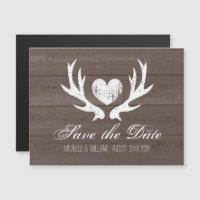 Rustic wood deer antler wedding save the date