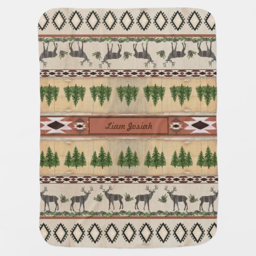 Rustic Wood Deer Antlers Tribal Baby Boy Forest Baby Blanket