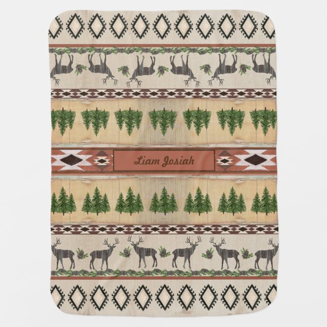 Rustic Wood Deer Antlers Tribal Baby Boy Forest Baby Blanket (Front)