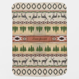 Rustic Wood Deer Antlers Tribal Baby Boy Forest Blanket