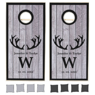 Rustic Wood Deer Antlers Wedding Personalized Cornhole Set