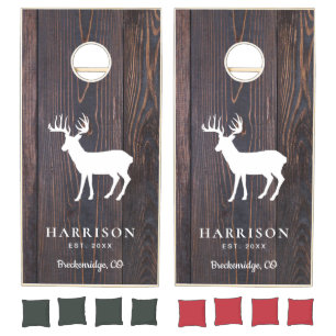 Rustic Wood Deer Monogram Name Cornhole Set