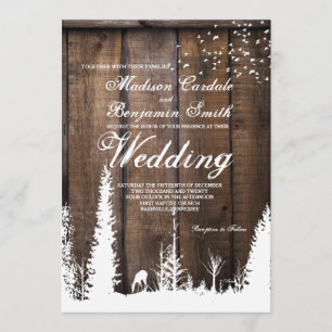 Rustic Wood Deer Pine Tree Wedding Invitations