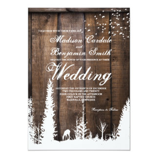 Deer Wedding Invitations Announcements Zazzle Rustic Wood Deer Pine Tree Wedding Invitations