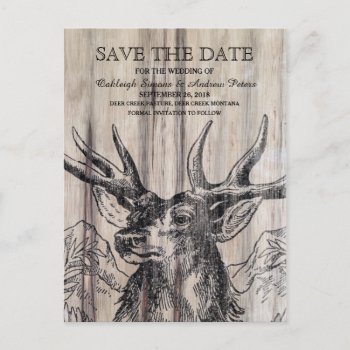 Rustic Wood | Deer Save The Date Postcard by antiquechandelier at Zazzle
