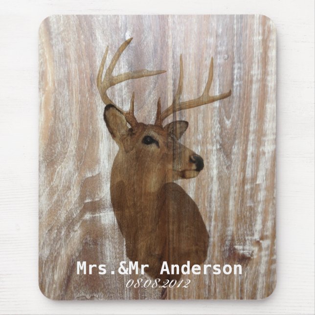 rustic wood deer the hunt is over mr and mrs mouse pad (Front)