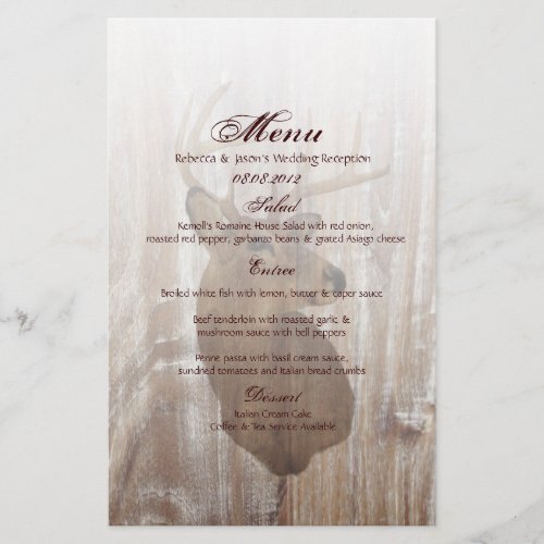 rustic wood deer the hunt is over wedding menu