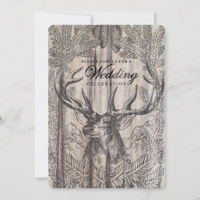 Rustic Wood | Deer Wedding Invitation (Front)