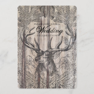 Rustic Wood Deer Wedding Invitation
