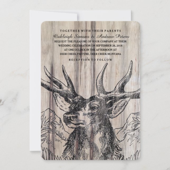 Rustic Wood | Deer Wedding Invitation (Front)