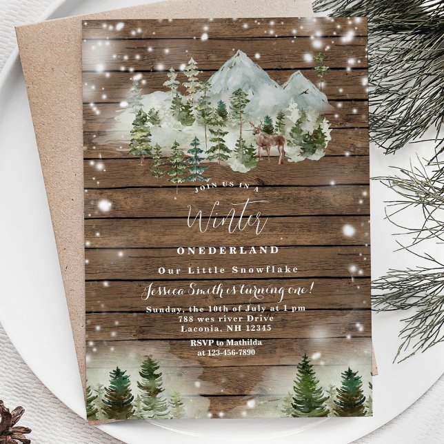 Rustic Wood Deer Winter Onederland 1st birthday Invitation (Creator Uploaded)