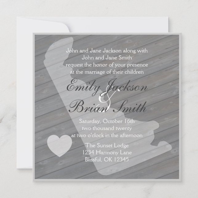 Rustic wood Delaware gray wedding invitations (Front)