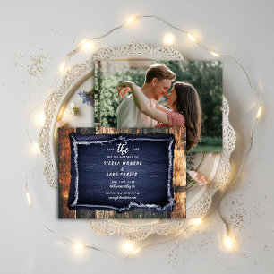 Rustic Wood Denim Casual Photo Wedding Save Date Invitation