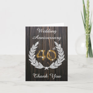 Rustic Wood Diamond Laurel 40th Anniversary Letterpress Thank You Card