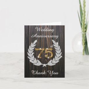 Rustic Wood Diamond Laurel 75th Anniversary Letterpress Thank You Card